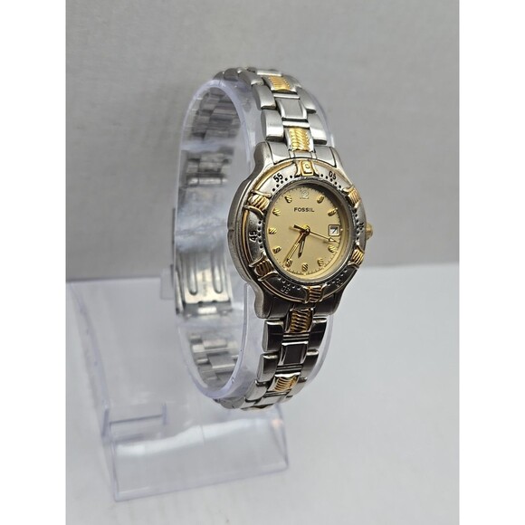 Fossil AM1991 Womens Two Tone Stainless Steel Date Watch Quartz New Battery 5ATM - Picture 3 of 11